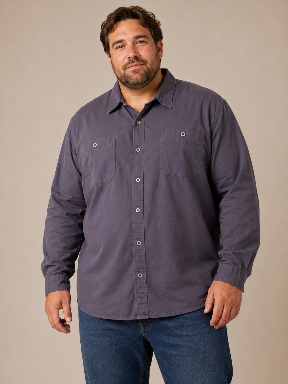 Wrangler XL Gray Vintage Wash Long Sleeve Button Shirt Cotton Dual Pockets